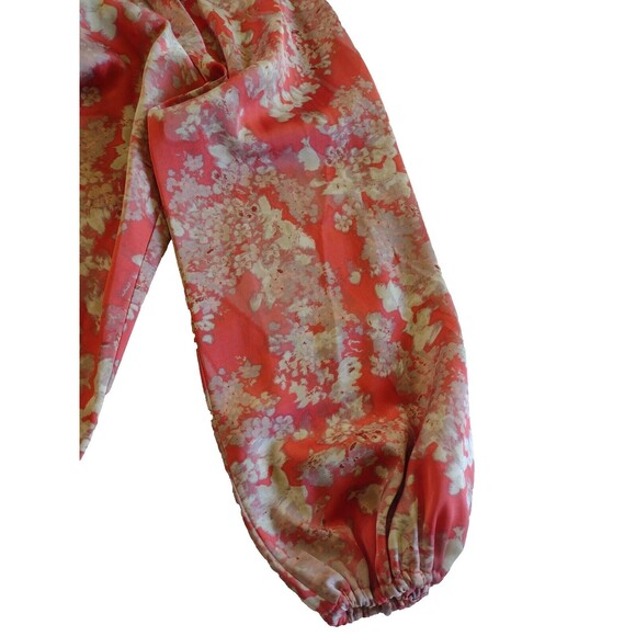 Evereve Smocked Neck Statement Blouse Size XS Kiera Coral Floral Artsy Flowy - Picture 5 of 10